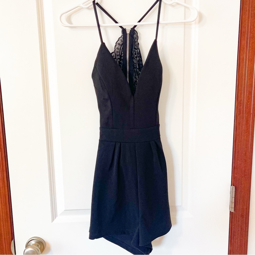 Emerald Sundae Elegant Black Strappy Romper